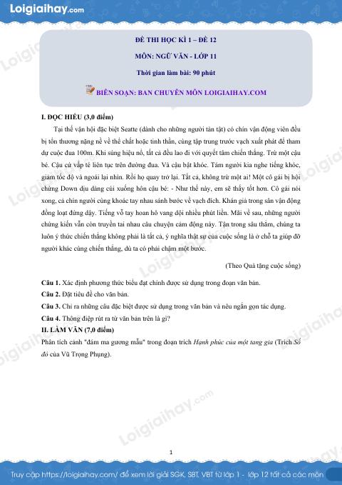 Đề số 12 - Đề kiểm tra học kì 1 - Ngữ văn 11